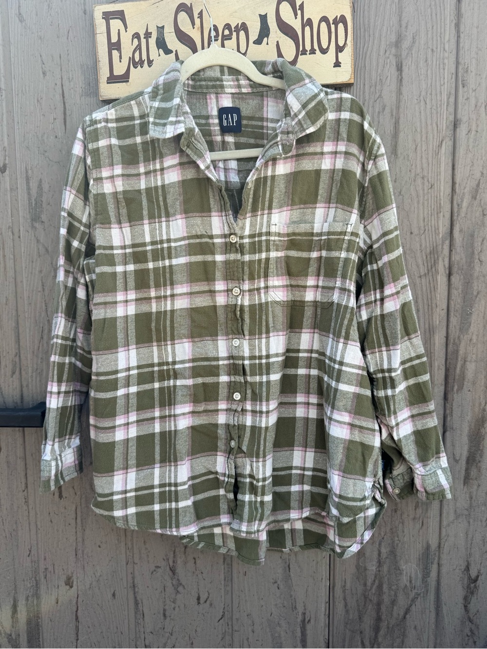 GAP Olive Green Plaid Button-Up Shirt